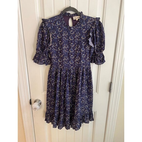 Celina Moon Floral Paisley Print Dress‎ Ruffled Sleeves Keyhole Back Sz XS - Picture 1 of 4